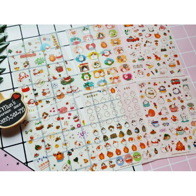 Bộ 6 Tấm Nhãn Dán Sticker Thỏ Molang Mùa Giáng Sinh Trang Trí Noel Cute Trang Trí Lịch Planner Scrapbook V3