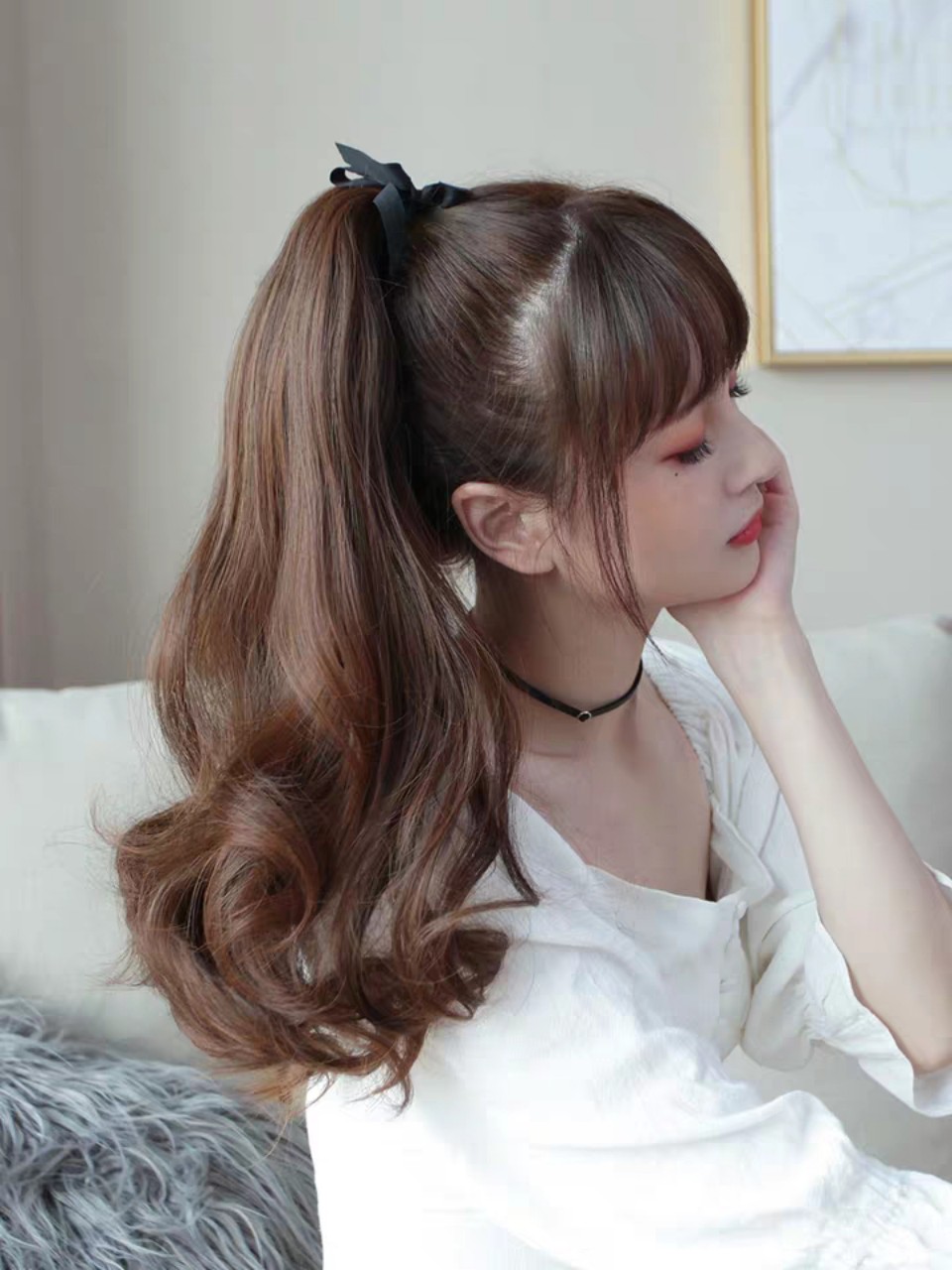 Tóc giả cột xoăn kiểu Hàn siêu sang chảnh, cam kết y hình, giống tóc thật 100%, chất tơ Hàn cao cấp loại 1, chịu nhiệt tốt có thể bấm uốn, duỗi, gội thoải mái