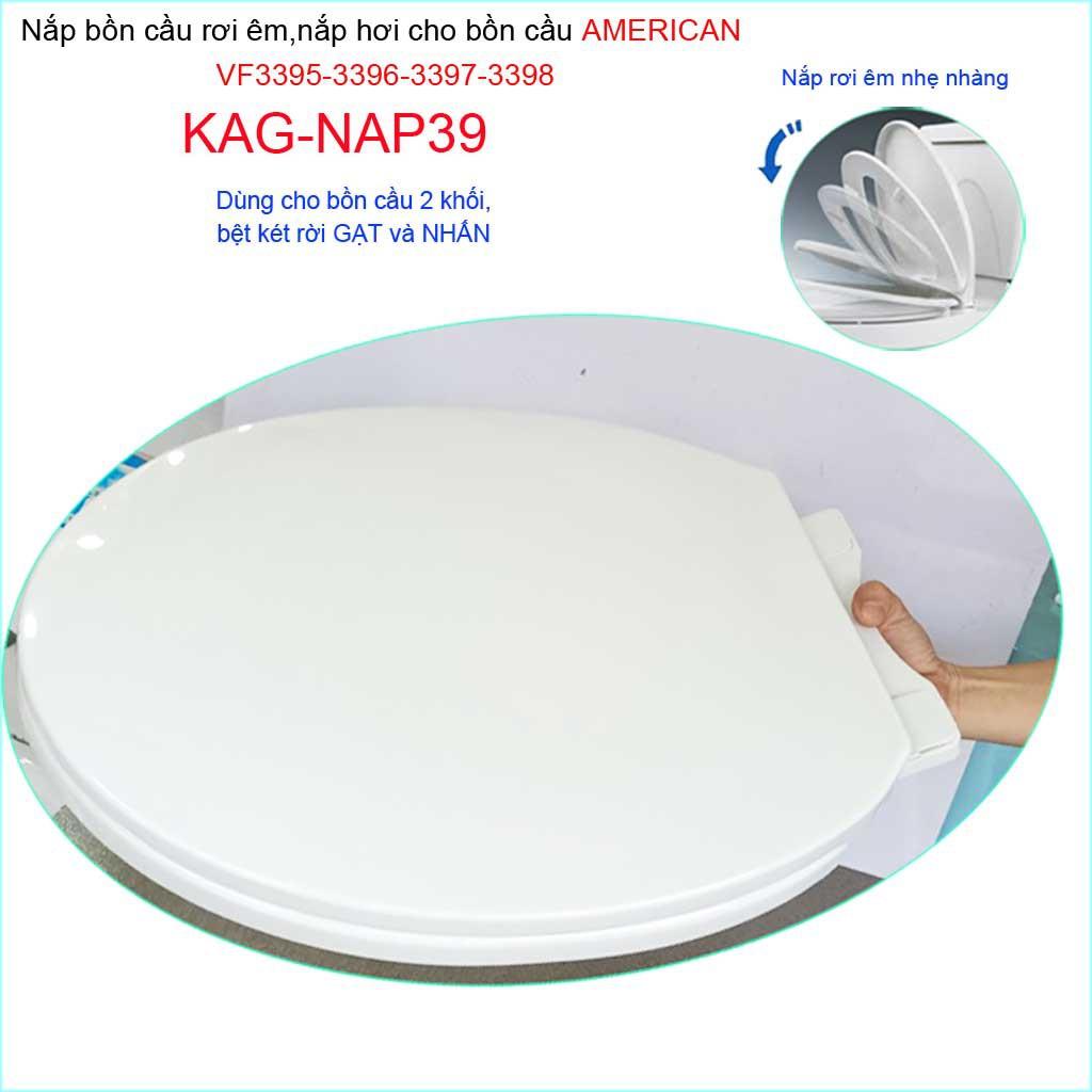 Nắp đậy bồn cầu rơi êm KAG-NAP39, nắp nhựa trắng bóng dày cho bàn cầu American VF3395-VF3396-VF3397-VF3398