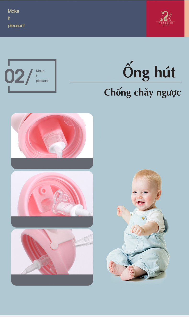 Bình uống nước có tay cầm, bình giữ nhiệt, bình tập uống, an toàn, Chống Trào Ngược, Uống Mọi Tư Thế 360, ống hút chống sặc