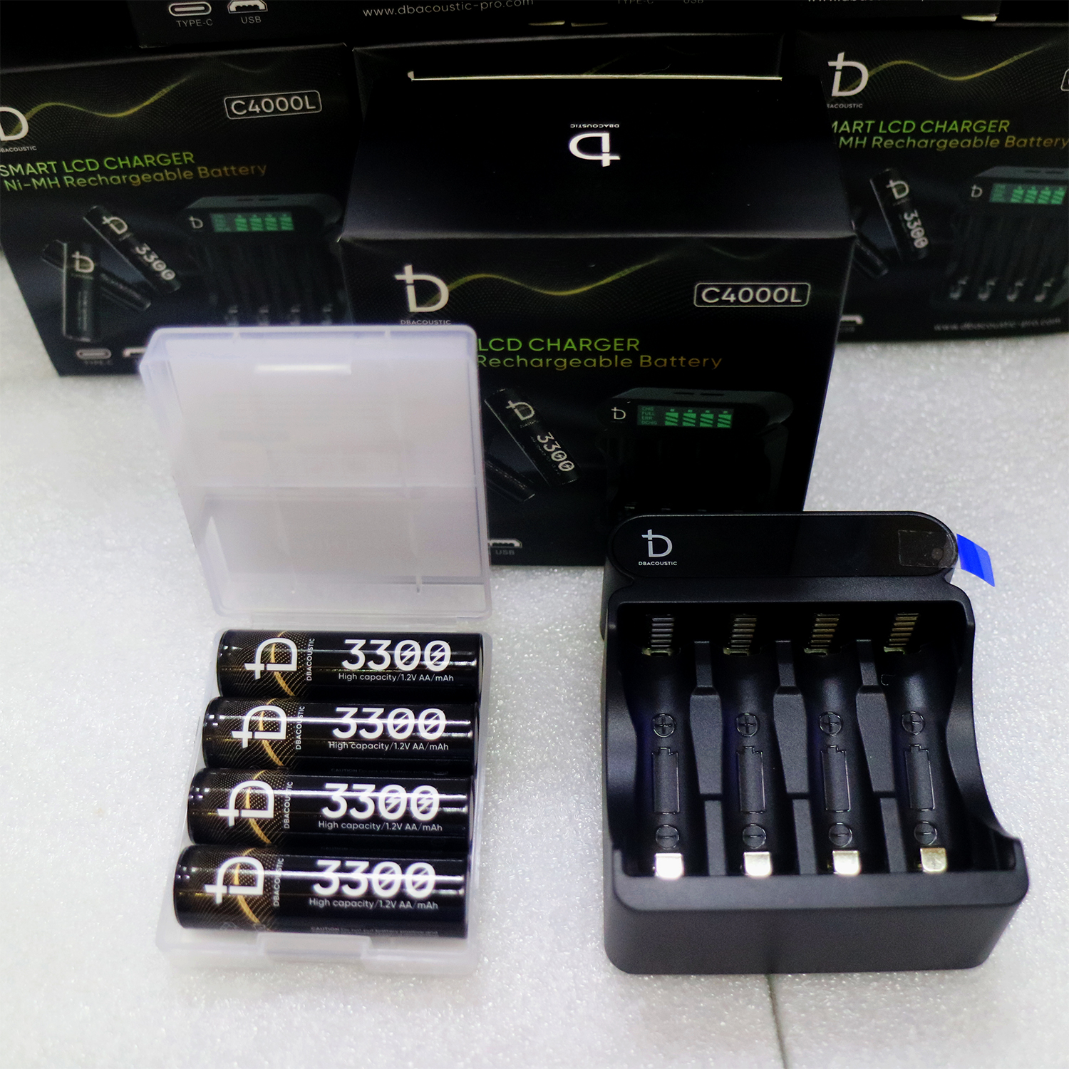 Combo dock sạc kèm 4 viên pin AA 1.2V 3300mAh dBacoustic, hàng chính hãng