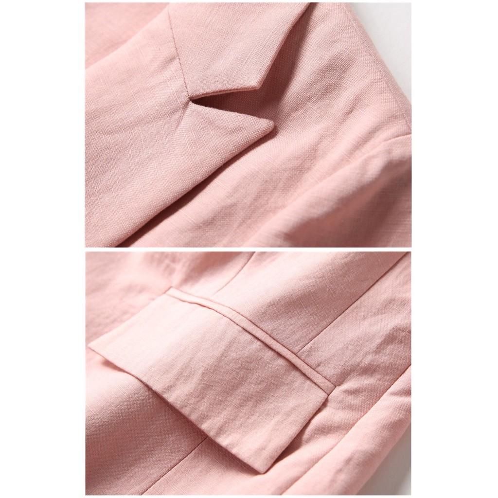 Combo Áo Blazer Linen Hồng Pastel Tay Lỡ Hàn Quốc Cao Cấp + Áo Dây