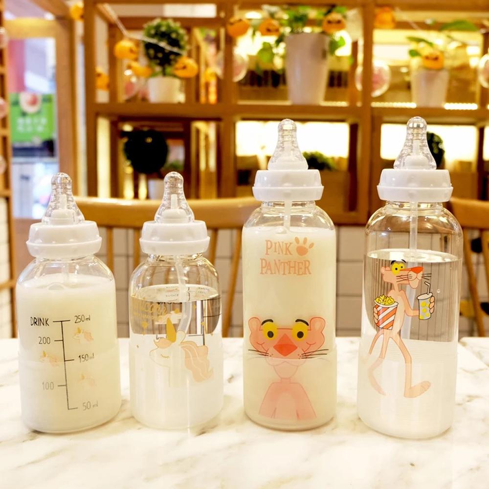 400Ml Sáng Tạo Tốt Nghiệp Trưởng Thành Bình Sữa Thủy Tinh Dung Tích Lớn Nữ Sinh Viên Núm Vú Cốc Nước Không Chứa BPA Kid Sinh Nhật Tặng Cốc Sạc