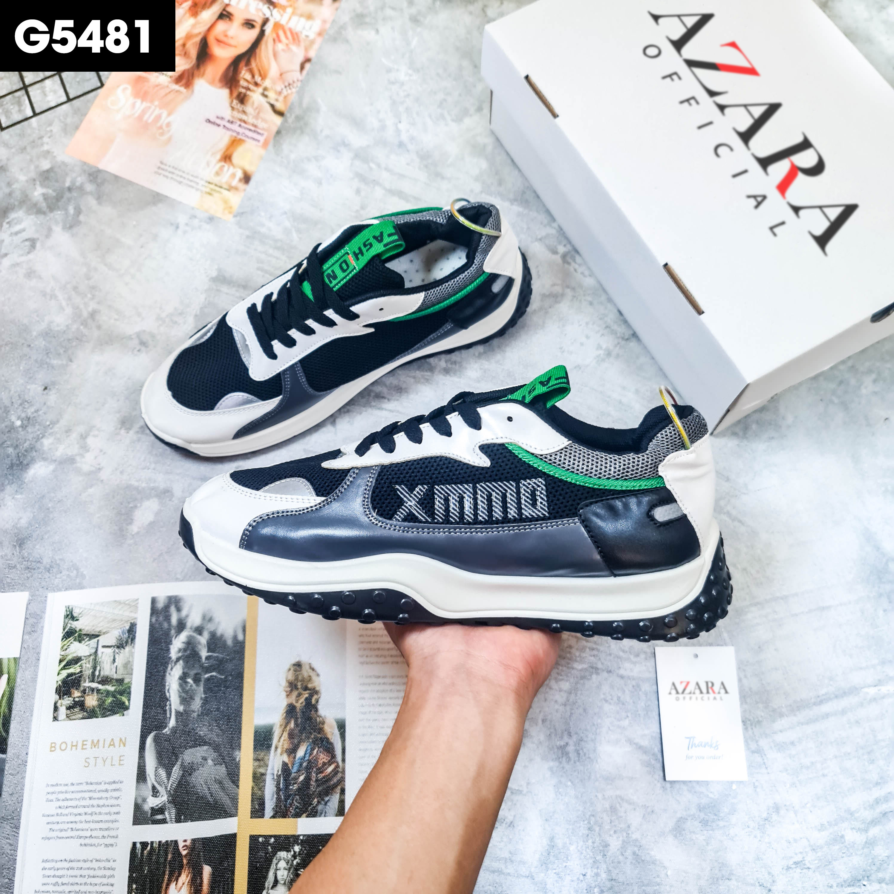 Giày Thể Thao Nam AZARA - Sneaker Màu Trắng - Đen - Xám Ôm chân, Đế Cao Su, Vải Thoáng Khí - G5486