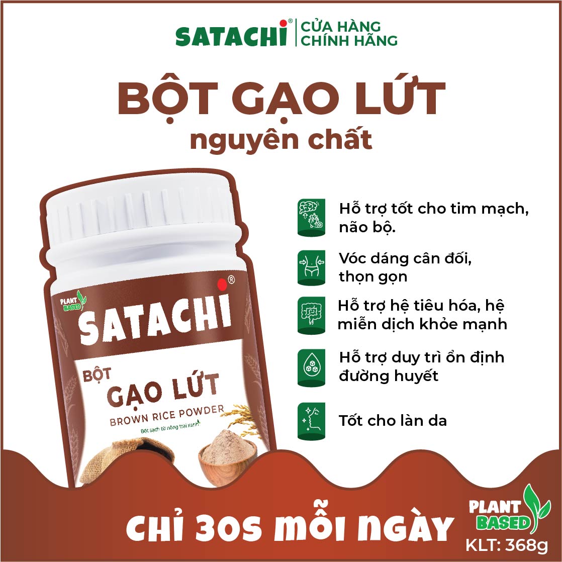 Bột Gạo Lứt nguyên chất SATACHI. Tăng cường hệ miễn dịch, hệ tiêu hóa khỏe mạnh, tốt cho tim mạch. Hộp 368g