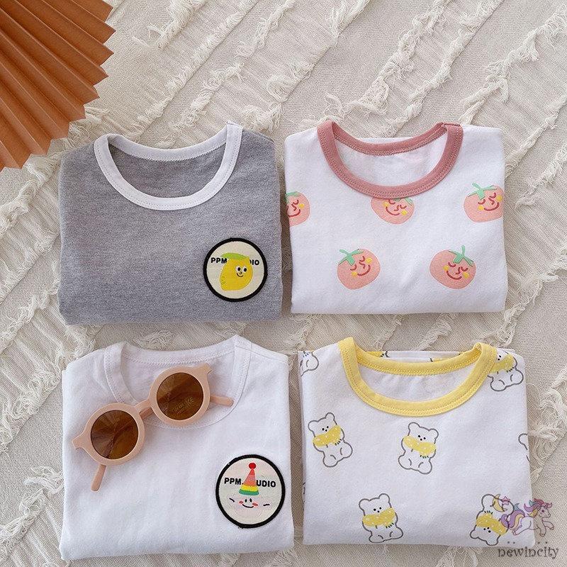 Áo Thun Tay Dài Vải Cotton In Hoạt Hình Kiểu Hàn Quốc Dễ Thương Cho Bé