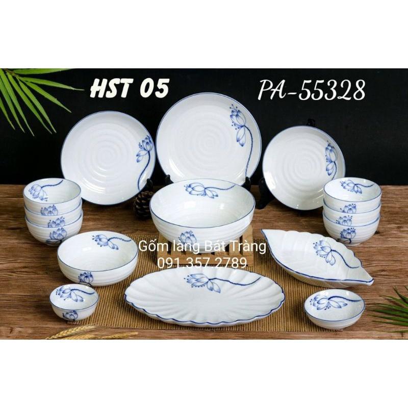 Bộ đồ ăn vẽ sen men trắng