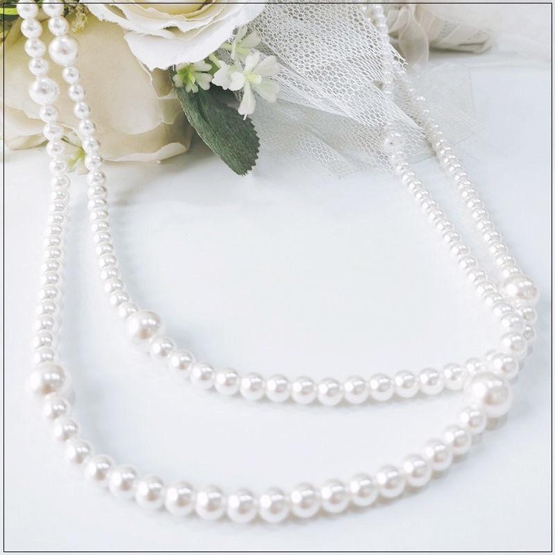 N394 vòng cổ hạt Trai, dây chuyền mang áo dài 2 sợi dài nhiều kích cỡ hạt sang trọng cho nữ