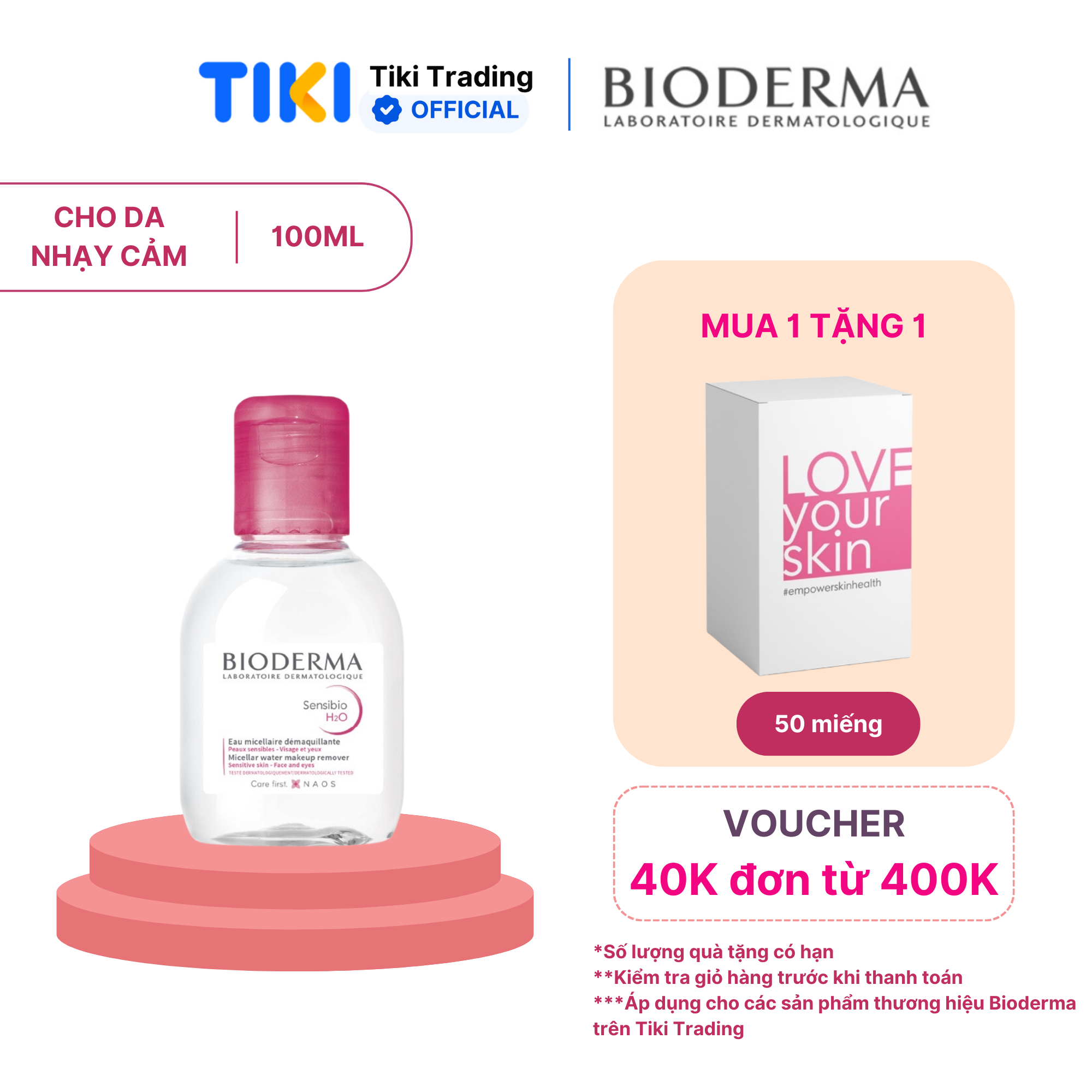 Dung dịch làm sạch và tẩy trang Micellar cho da thường và da nhạy cảm Bioderma Sensibio H2O