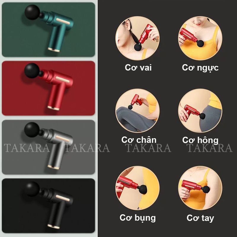 Máy Massage Mini Cầm Tay, Máy Mát Xa Trị Liệu Toàn Thân TAKARA Với 4 Đầu Thay Thế và 6 Cấp Độ KH720