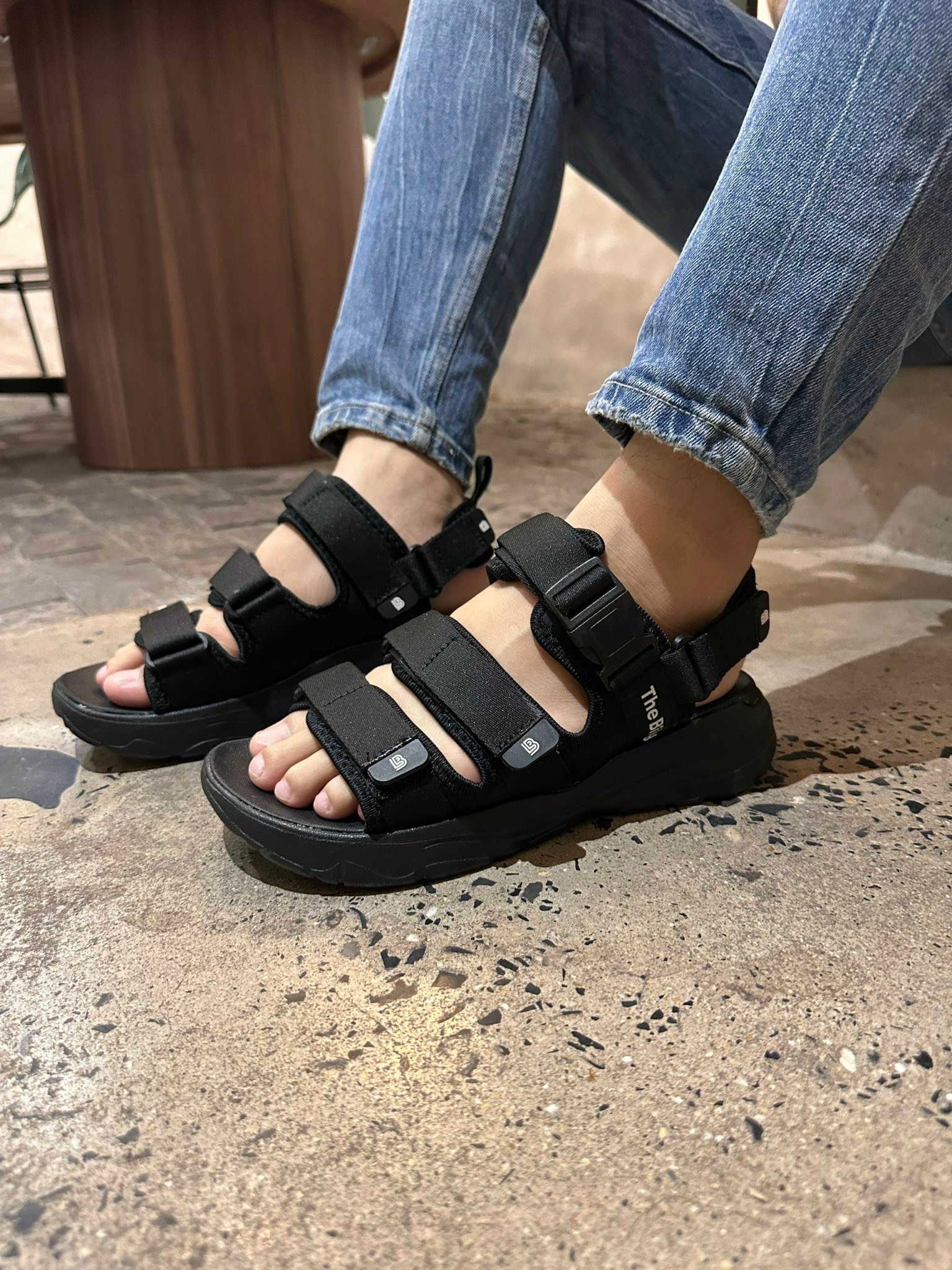 Giày Sandal Nam Nữ Unisex The BiLy Quai Ngang Dây Dù Đế IP Siêu Êm Nhẹ Màu Đen-BL08