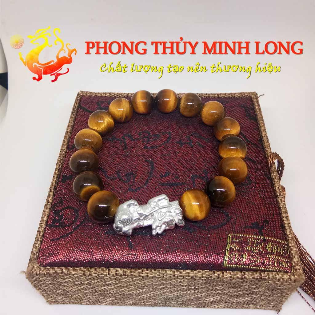 Vòng tay đá Mắt Hổ Vàng Nâu chất lượng 5A mix tỳ hưu Bạc hợp mệnh Kim và Thổ