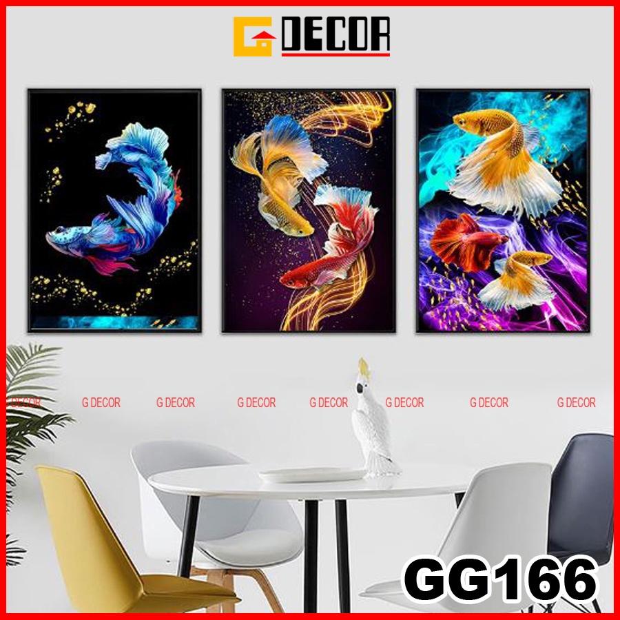 Tranh treo tường canvas 3 bức phong cách hiện đại Bắc Âu 166, tranh cá cảnh trang trí phòng khách, phòng ngủ, phòng ăn