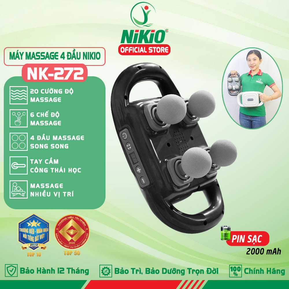 Máy massage đấm lưng và giãn cơ toàn thân 6 đầu Nikio NK-272 Pro - 9 chế độ, 20 cấp tốc độ mát xa