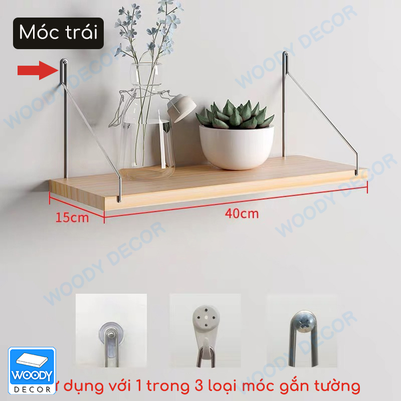 COMBO 2 Móc inox 304 dành cho kệ treo giá sách gỗ kích thước rộng 15cm WOODY mã P5