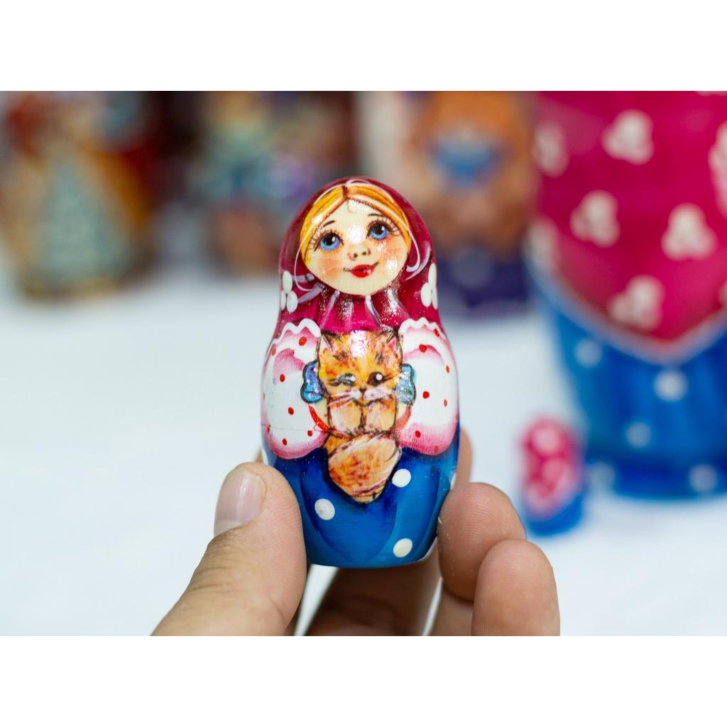 BỘ BÚP BÊ NGA MATRYOSHKA 5 LỚP 15CM "YULIA ÔM MÈO" QUÀ LƯU NIỆM NGA ĐỘC ĐÁO CỰC ĐẸP