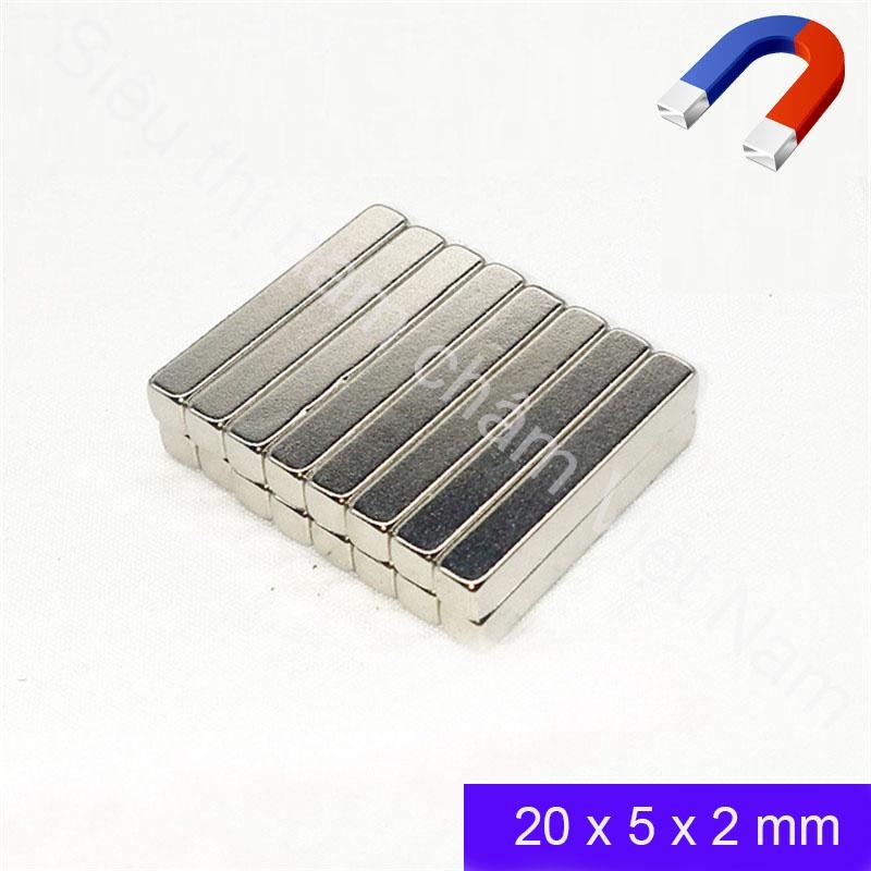Nam châm hình chữ nhật kích thước 20x5x2mm set 10 viên siêu từ tính