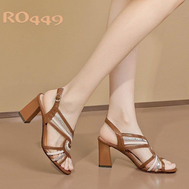 Sandal nữ quai đan mảnh cao cấp ROSATA RO449 cao 7p - Đen, Nâu - HÀNG VIỆT NAM - BKSTORE