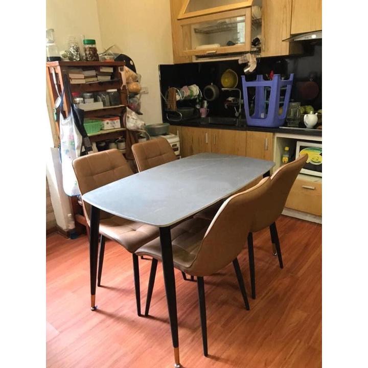 Bộ bàn ăn chân trụ 1m2 + 4 ghế Camila mặt đá ceramic Thương hiệu Nội Thất Bình Long