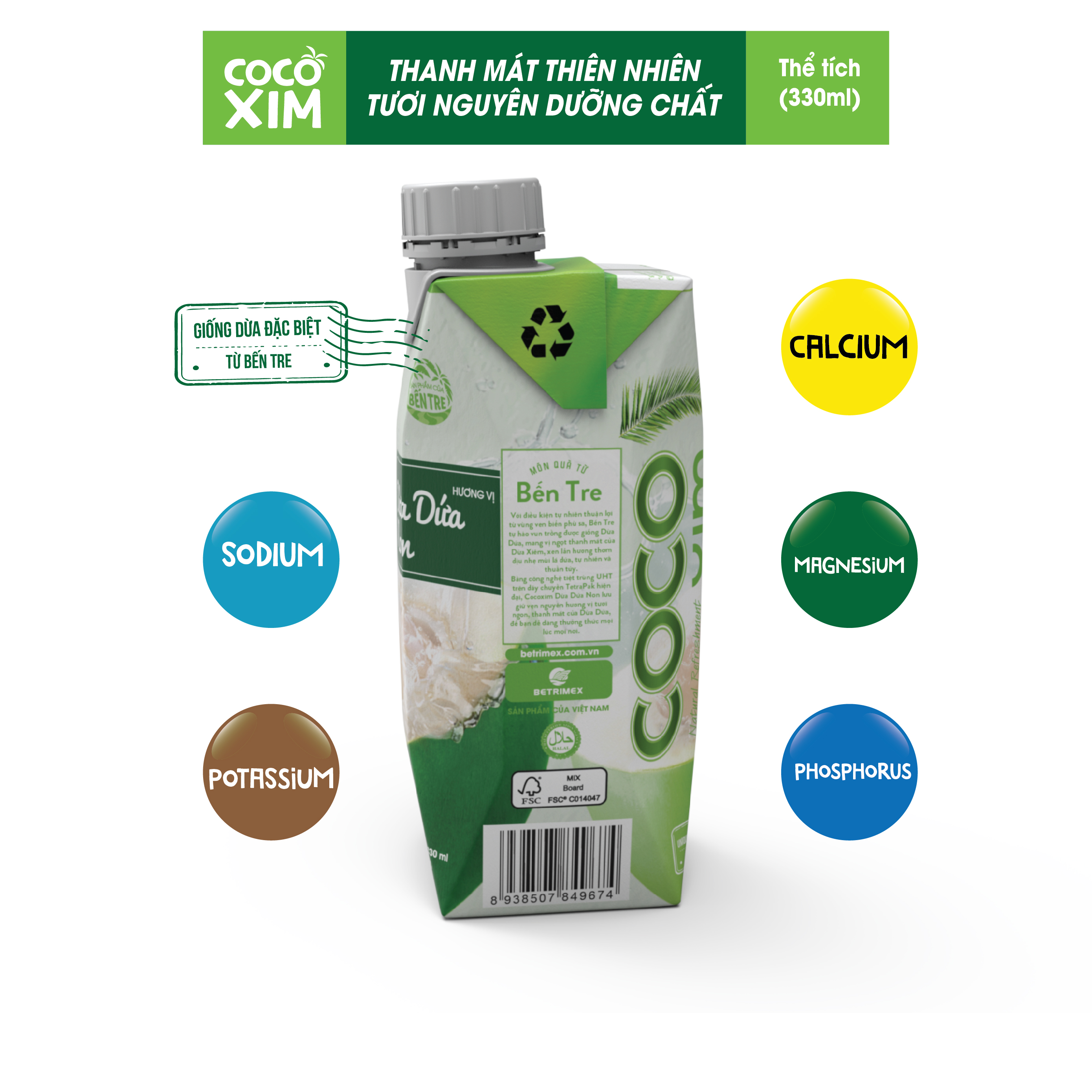 01 Thùng/ 24 Hộp Nước dừa tươi đóng hộp từ 100% dừa dứa non nguyên chất COCOXIM 330ml