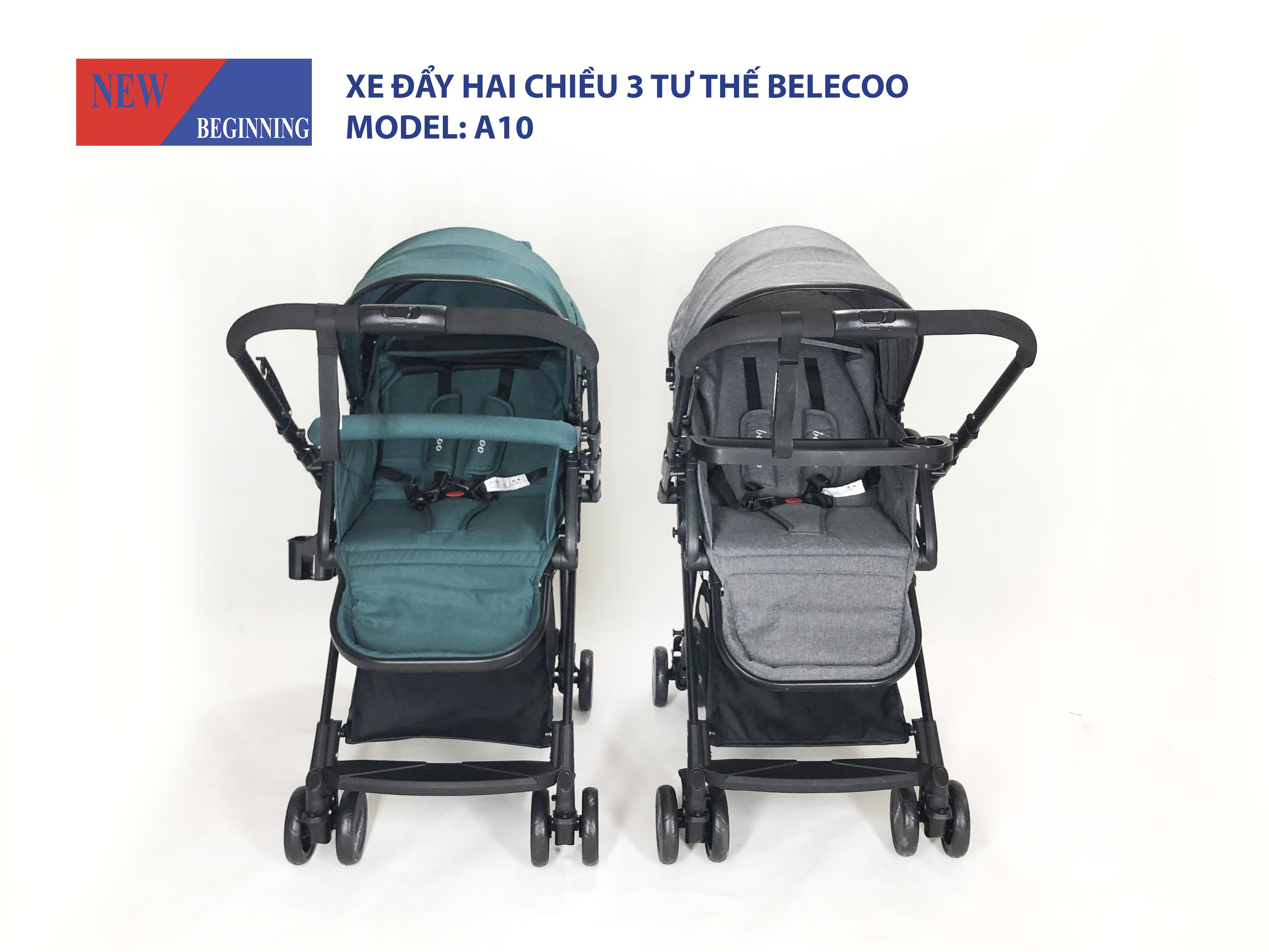 Xe đẩy 2 chiều 3 tư thế nằm, xe đẩy gấp gọn, thoáng khí - A10 - Belecoo