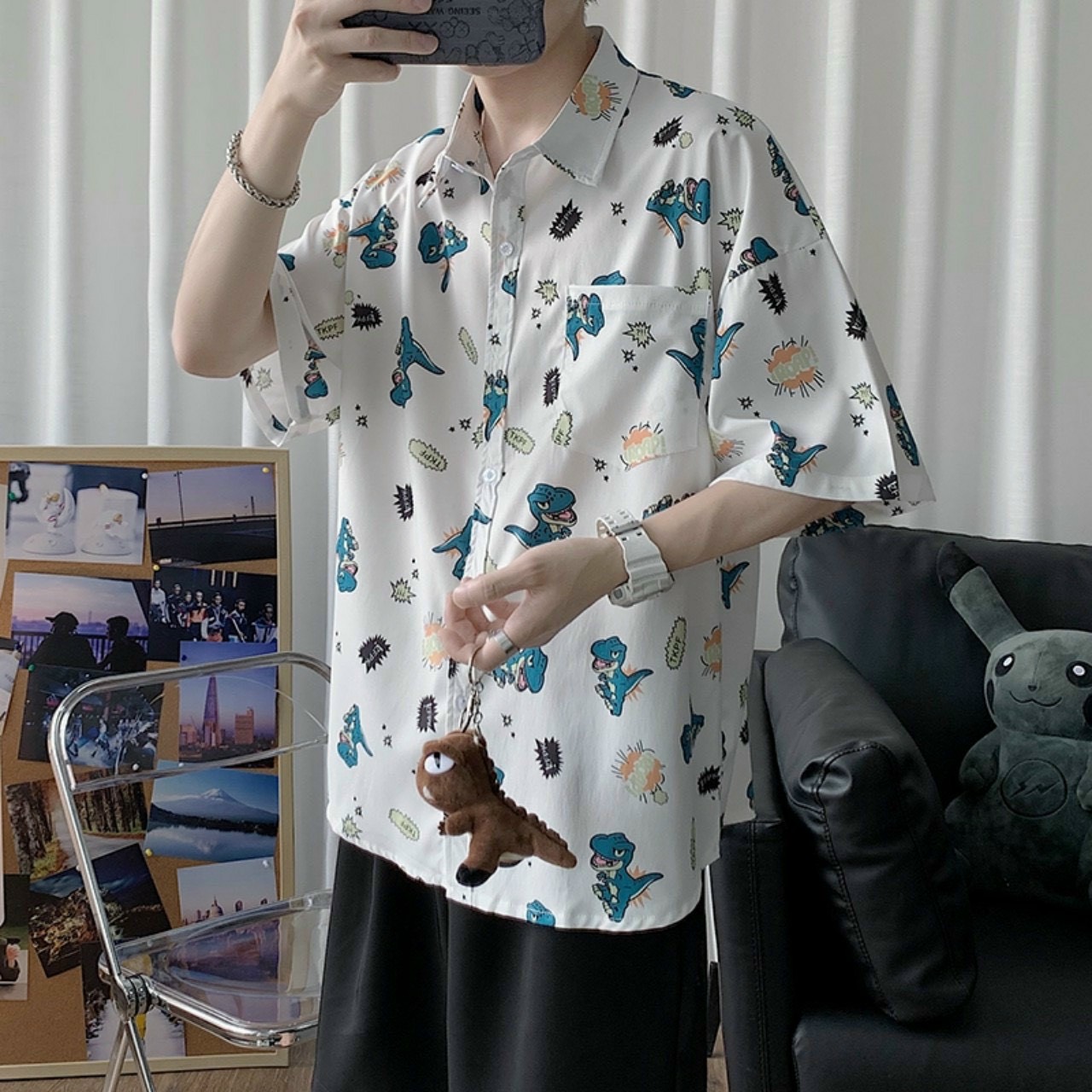 Áo sơ mi nam khủng long chibi kiểu mẫu mới nhất
