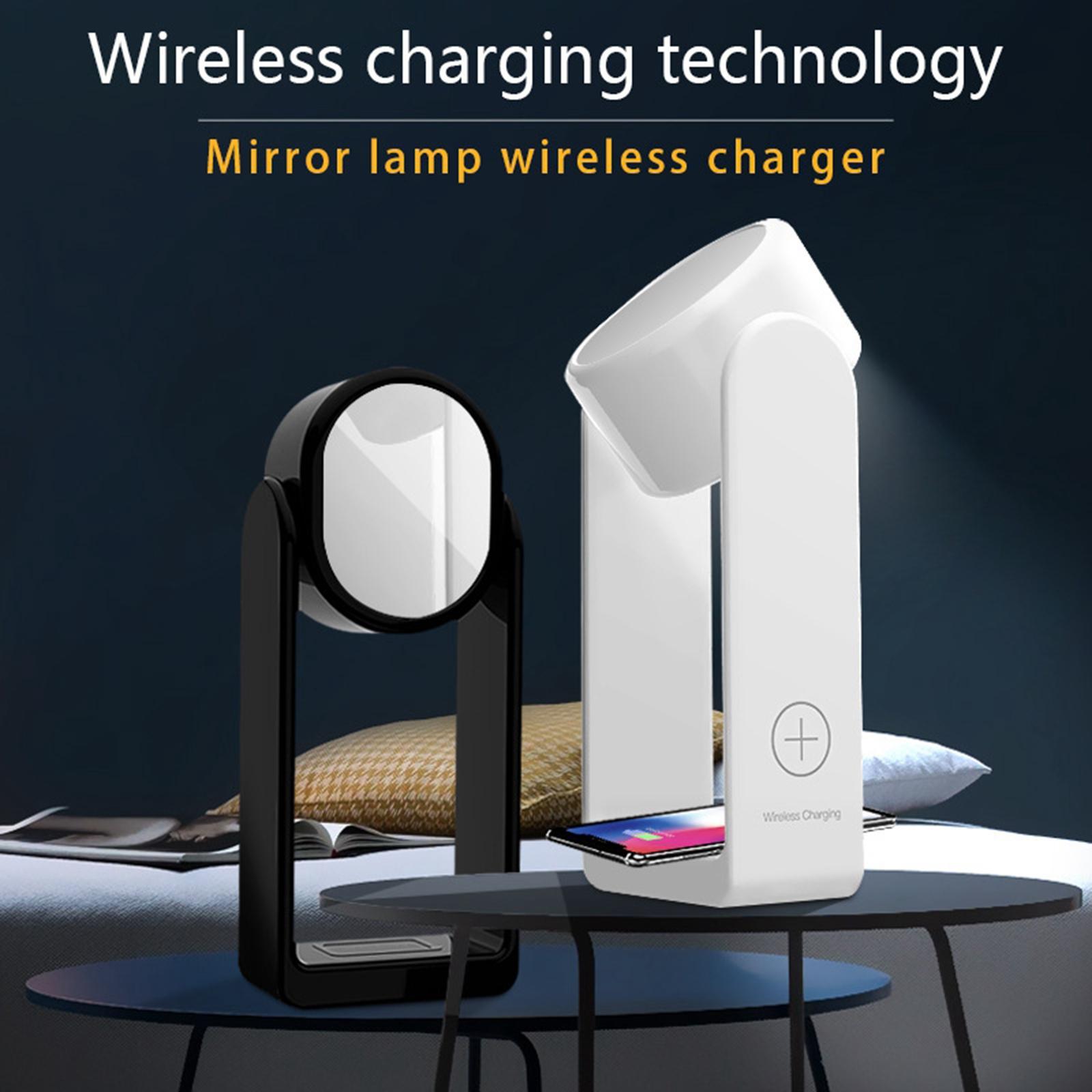 LED Desk Lamp WirelESS Charger Makeup Mirror Black