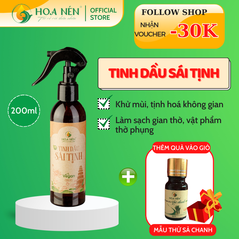 Tinh dầu xịt Sái Tịnh 100ml- Hoa Nén - Vegan - Kh.ử m.ùi, làm sạch kh.ông gi.an th.ờ t.ự, ng.ăn c.ôn tr.ùng