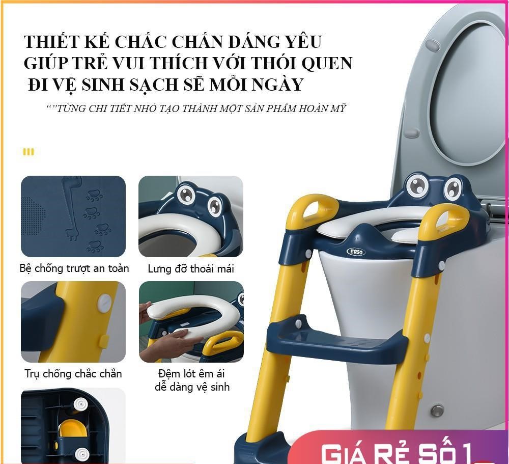 Nắp thu nhỏ bồn cầu cho trẻ, có thang và tay vịn chắc chắn, gấp mở gọn gàng