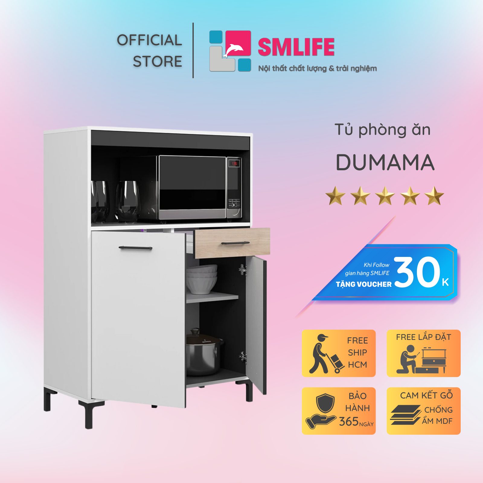 Tủ phòng ăn gỗ hiện đại SMLIFE Dumama | Gỗ MDF dày 17mm chống ẩm | D90xR40xC127cm