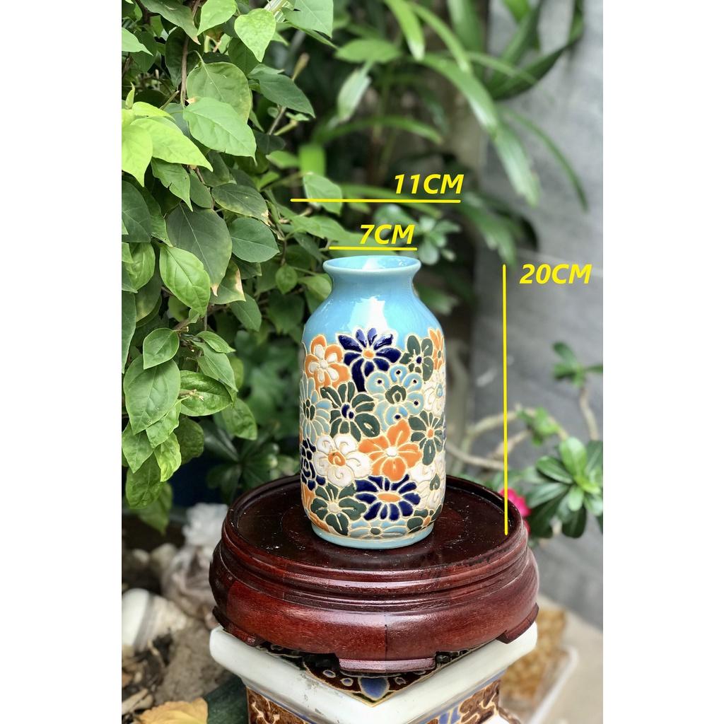 BÌNH BÁCH HOA MIỆNG XANH DƯƠNG THON GỐM NAM BỘ TRANG TRÍ DECOR,BÌNH CẤM HOA