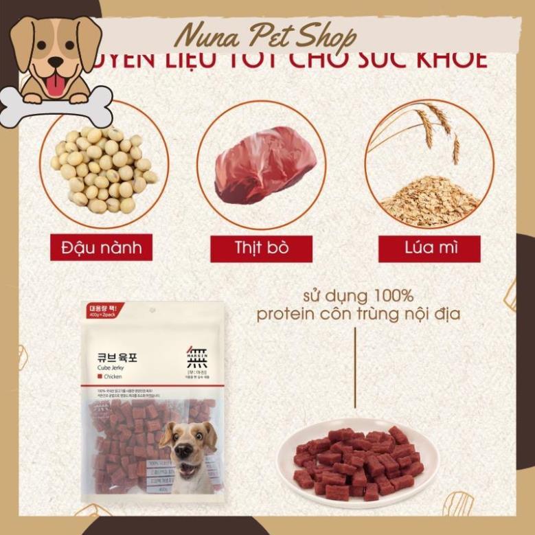 Viên thịt bò, gà và cá hồi Bowwow Cube Jerky - Snack cho chó (Gói 800g