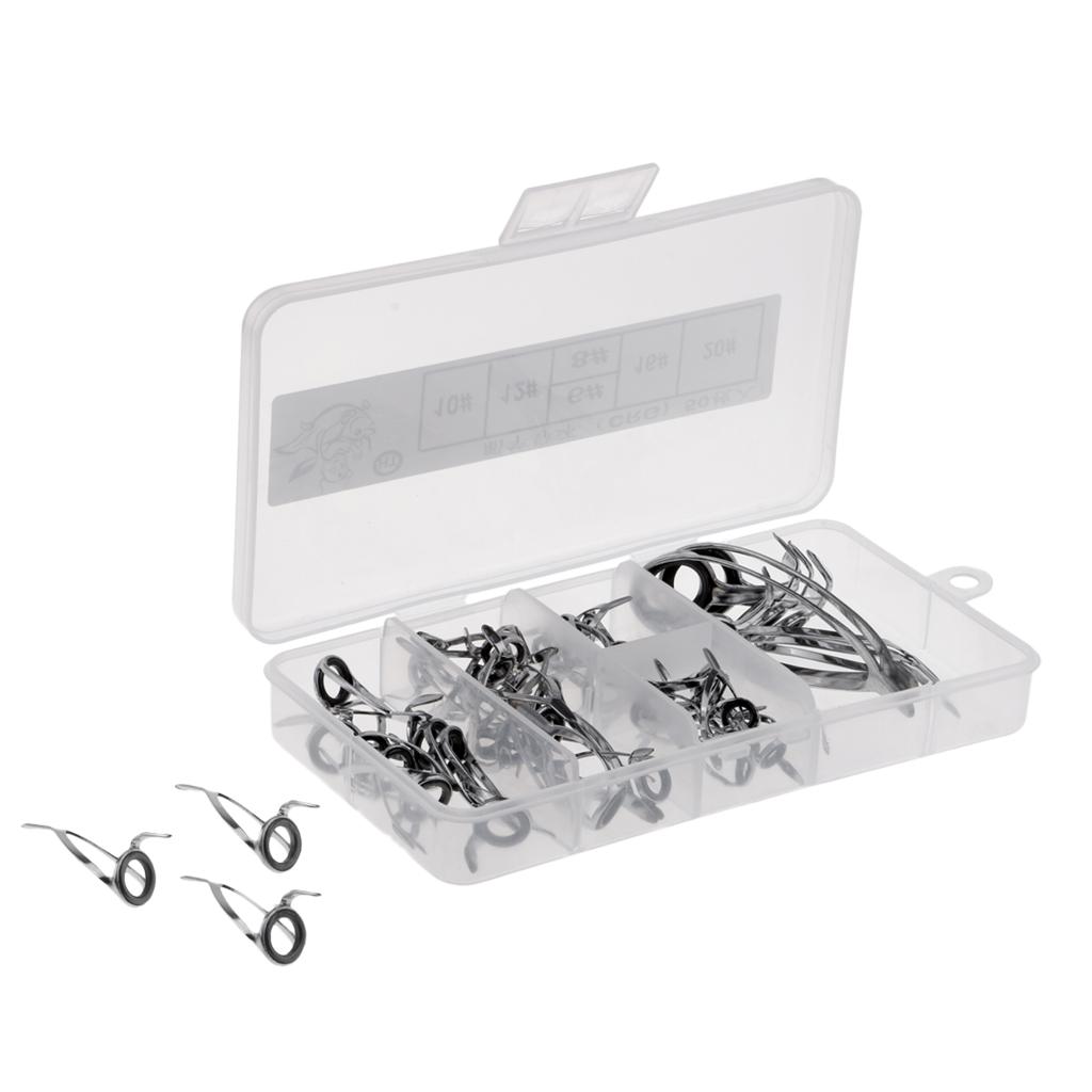 50Pcs Fishing Rod Guides Eye Rings Parts DIY Tips Top Pole Repair Kit 4-14mm