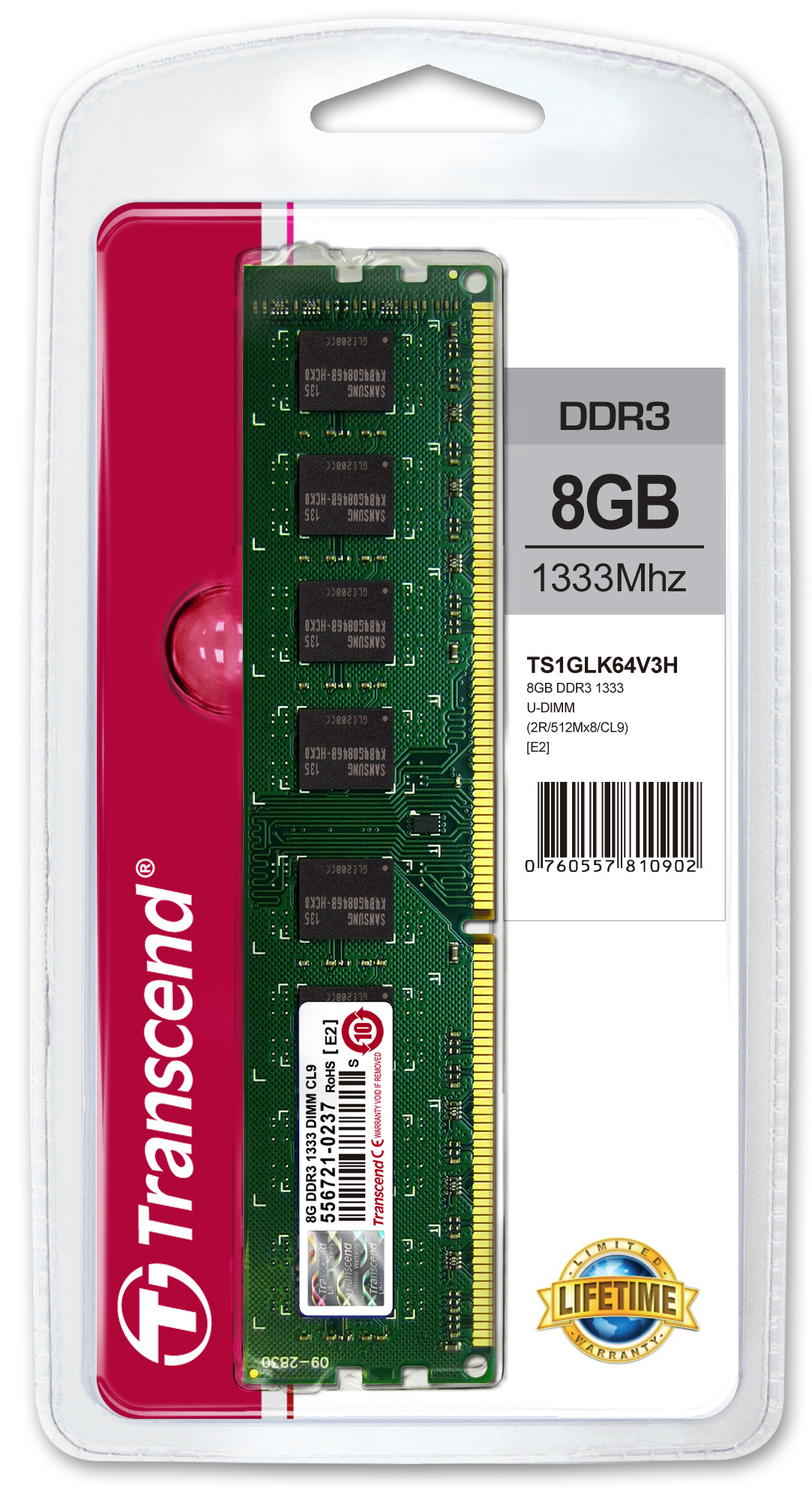 RAM PC Transcend 8GB DDR3 1333Mhz 2Rx8 (512Mx8)x16 - Hàng Chính Hãng