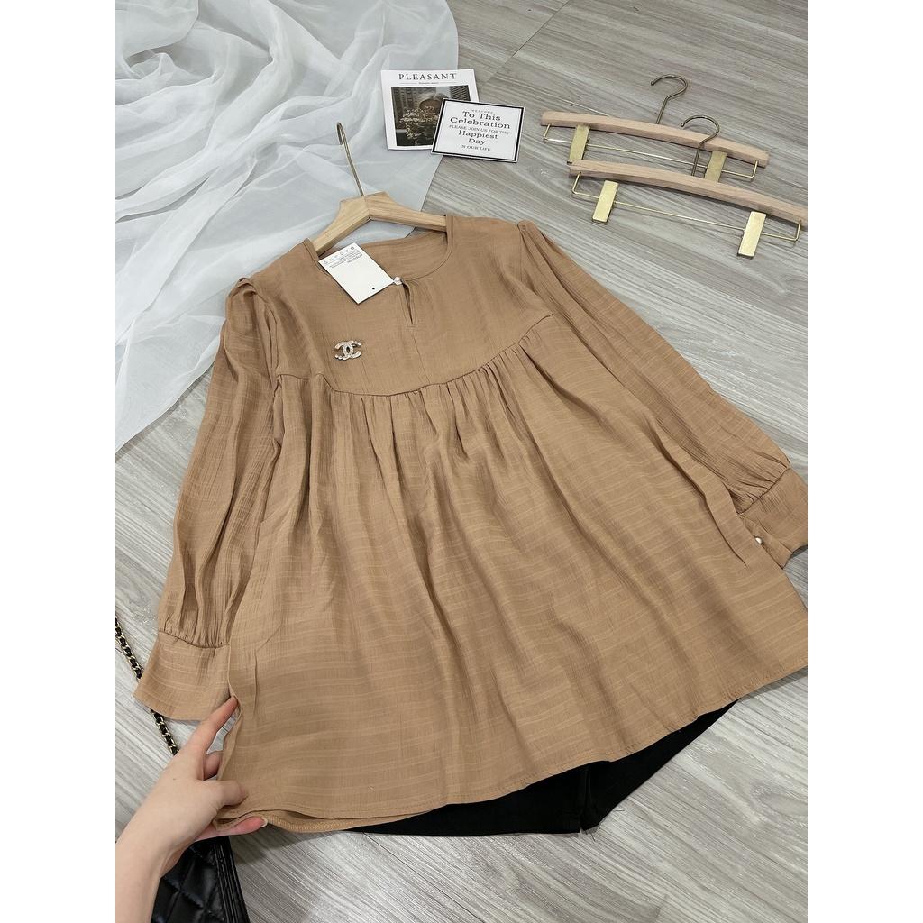 Sét áo babydoll thụng nâu xoè mix quần sooc đen trơn