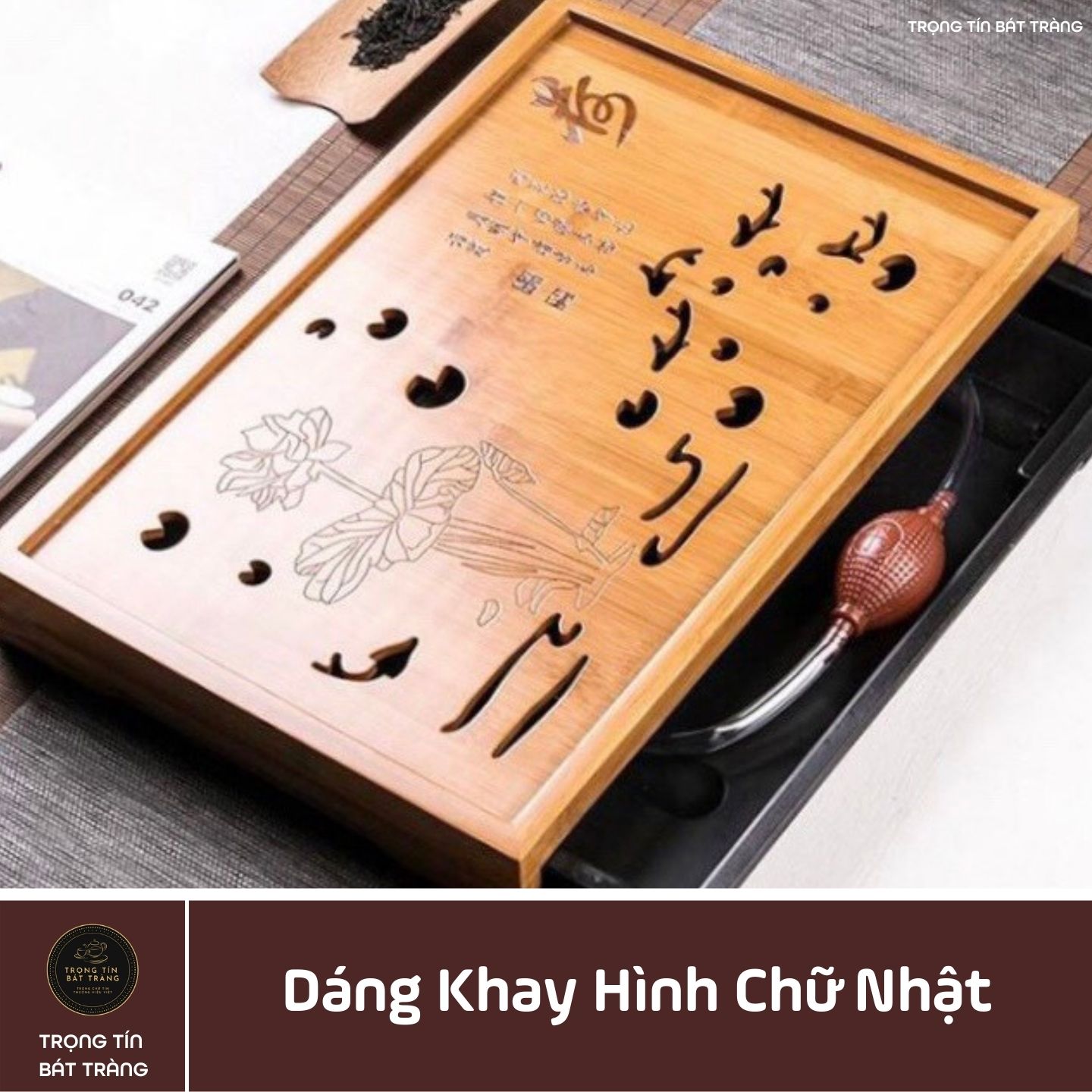 KT 38 Khay Trà Tre Cao Cấp Chữ Nhật Lớn Kích Thước 52*32*5