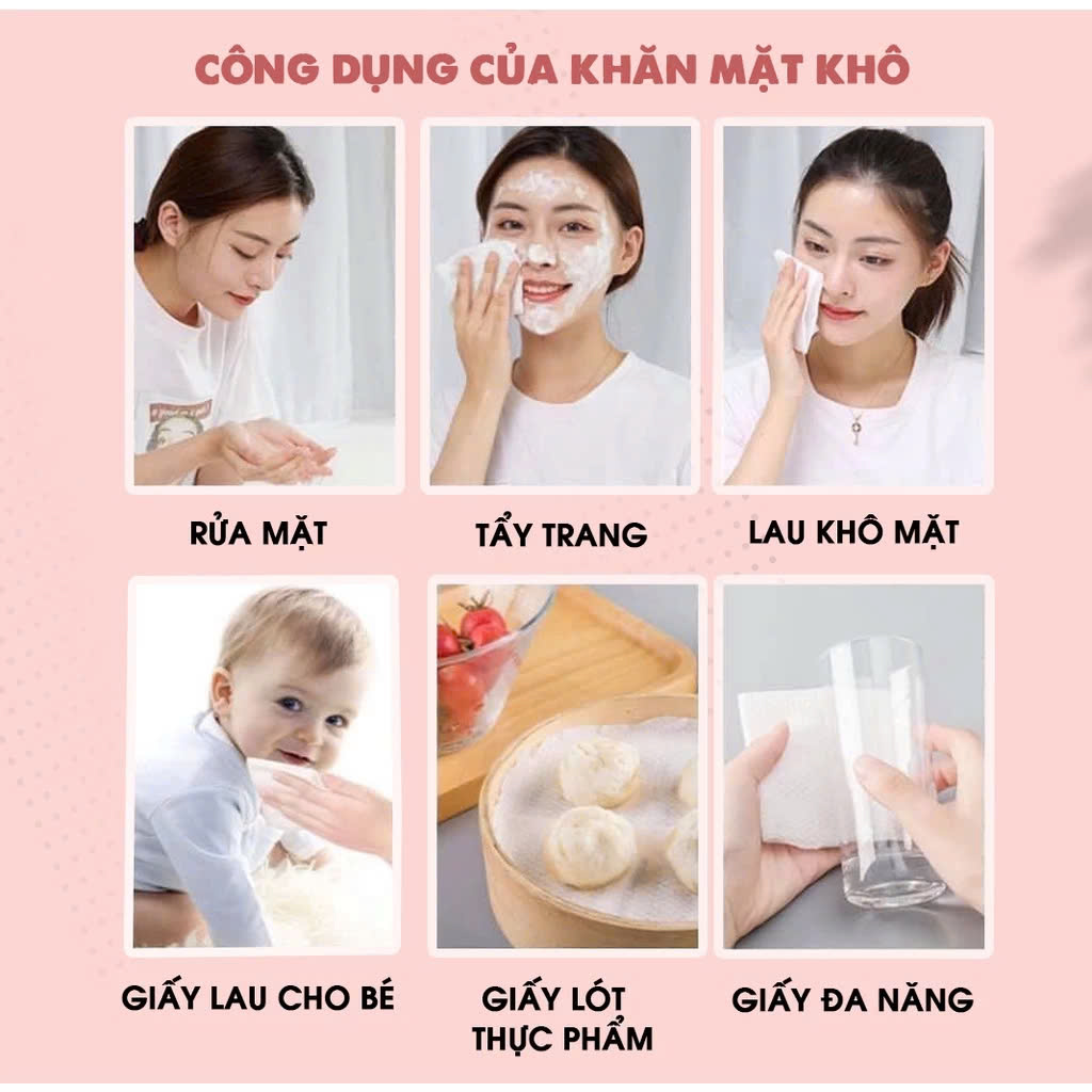 Khăn mặt khô dùng 1 lần lau khô, lau ướt - 40 khăn/cuộn, kích thước 20x20cm