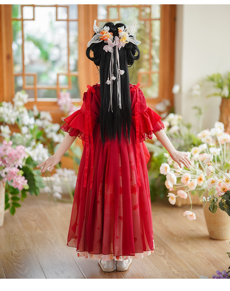 Đầm váy công chúa cổ trang hanfu thêu hoa cho bé gái diện lễ tết trung thu đẹp size 100-160kg hàng Quảng Châu