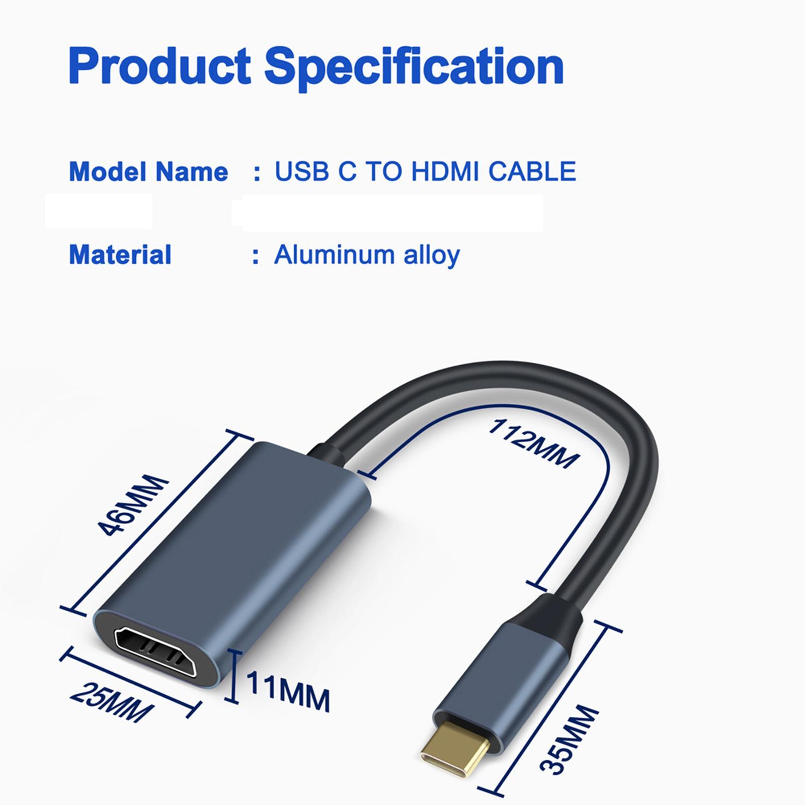 USB C to HDMI Adapter Cable High Speed Compact Portable for Laptop Office