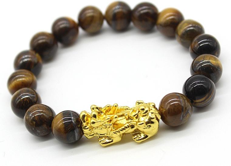 Combo Vòng Đeo Tay phong thủy đá Mắt Hổ tự nhiên, đính Tì Hưu, Kèm hộp đựng lót lụa vàng.