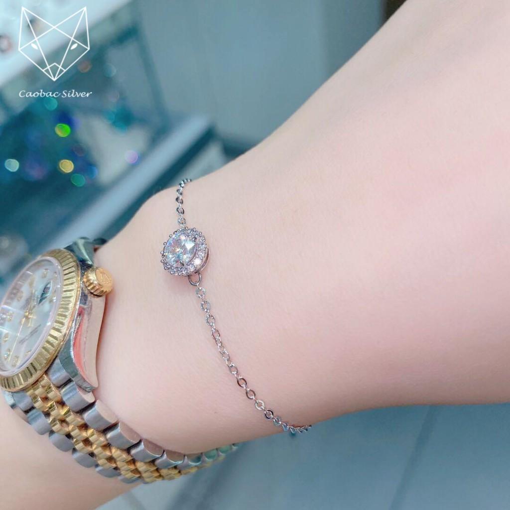 Vòng Tay Bạc Nữ S99 CaoBac Silver Ổ Đá Viền Đá Hở Cao Cấp - SLT7