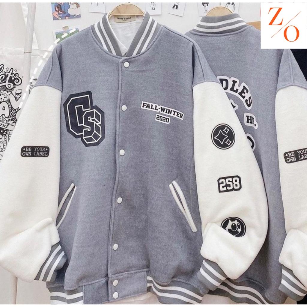 Áo khoác ulzzang  nam nữ form rộng thể thao in CS 2 mặt trước sau tay phối trắng - khoác nỉ bomber bóng chày