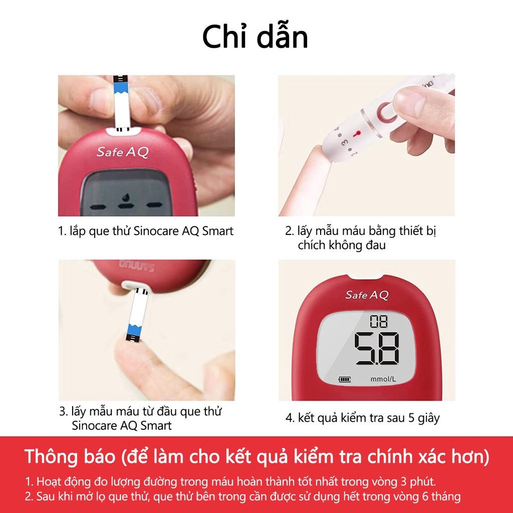 Máy Đo Đường Huyết Sinocare Safe AQ Smart Cho Kết Quả Nhanh, Độ Chích Xác Cao Kèm 25 Que &amp; 25 Kim Chích