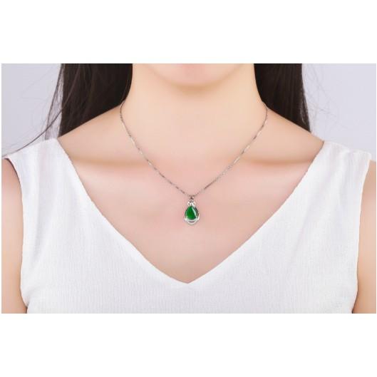 Mặt Dây Chuyền Thời Trang Đính Đá Chalcedony Xanh Ngọc, Hồng Ngọc Kiểu Giọt Nước Hợp Kim Mạ Bạc Cao Cấp