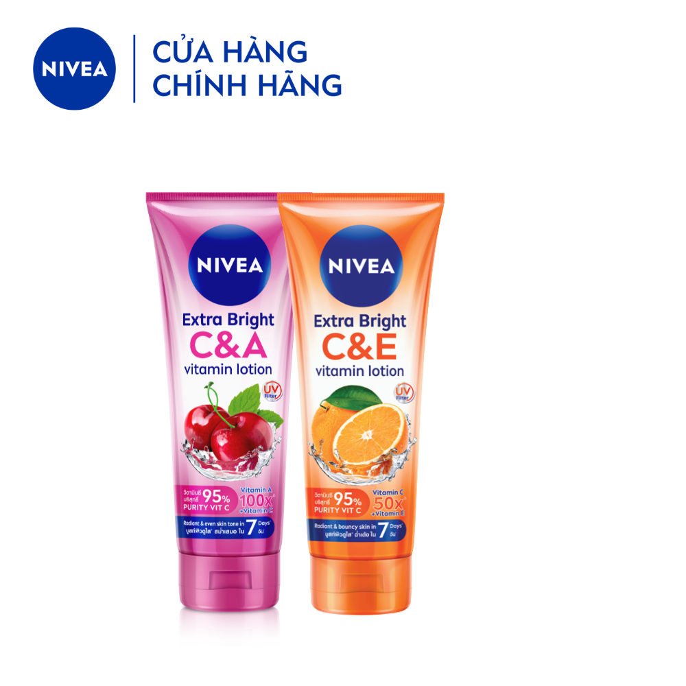 Bộ Đôi Sữa Dưỡng Thể NIVEA Vitamin C&amp;E &amp; Vitamin C&amp;A Sáng Mượt | Đều Màu Da Sau 7 Ngày (180 ml)