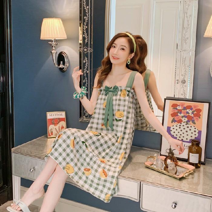 Váy Ngủ Nữ 2 dây dáng suông _ Đầm ngủ 2 dây chất thun sữa mềm mát cho mùa hè kết hợp họa tiết dễ thương V28444