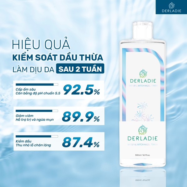 Nước Hoa Hồng Làm Sạch, Dưỡng Ẩm, Dịu Nhẹ Chiết Xuất Cây Phỉ Derladie Natural Witch Hazel Toner 500ml