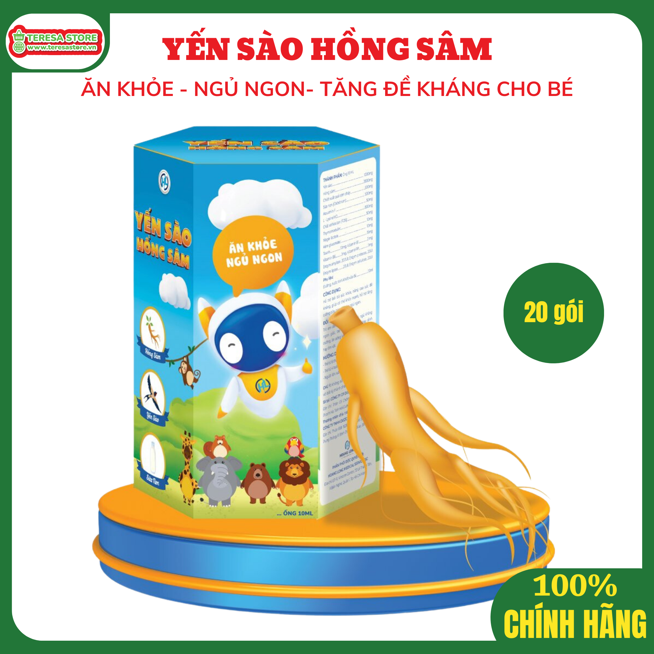Yến Sào Hồng Sâm Ăn Khoẻ Ngủ Ngon Cho Trẻ Em , tăng cường tiêu hóa giúp ăn ngon, ngủ ngon, hỗ trợ bồi bổ sức khỏe, nâng cao sức đề kháng