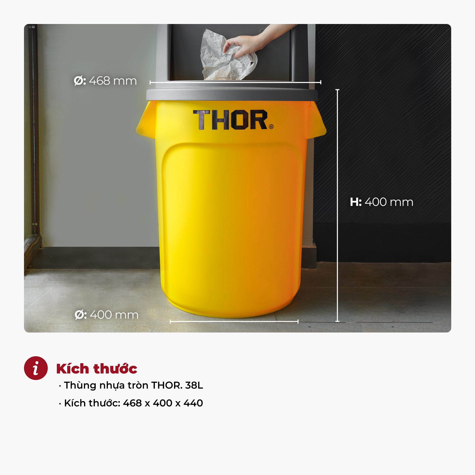 Thùng nhựa  tròn đa năng chịu lực THOR 38L thương hiệu TRUST 1011GN (không nắp)  phân phối bởi Cobi Home