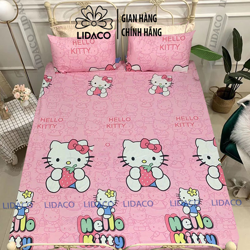 Ga Chống Thấm Cotton Lidaco Cao Cấp - Kitty Hồng - 2M2X2Mxdưới12Cm